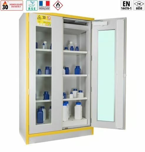 Armoire de sécurité 30 min pour produits inflammables avec portes vitrées TRIONYX